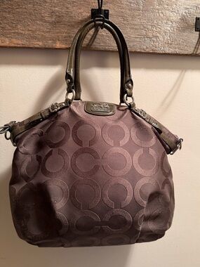 Coach Op Art Madison Lindsey Large Gray Handbag Satchel Tote $358